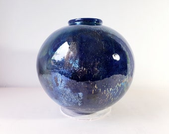 Handmade American Raku Vase, Large 2.5 L Vessel, Copper Sand
