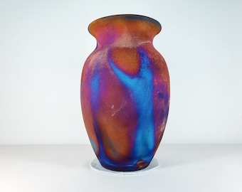Copper matte Raku vase , Large vase , 2.5 liters volume , pottery , American Raku Artwork