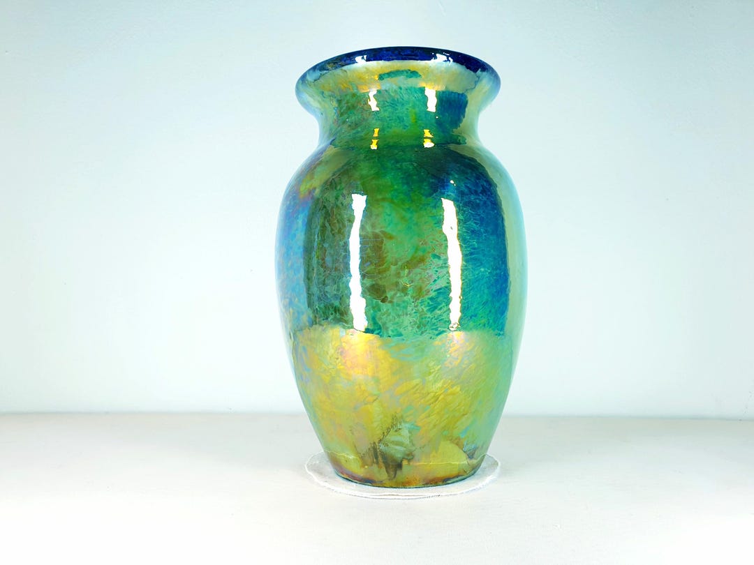 American Raku American Raku Vase, Gold Lustre and Cobalt Blue, Lustre Glaze Pottery ...
