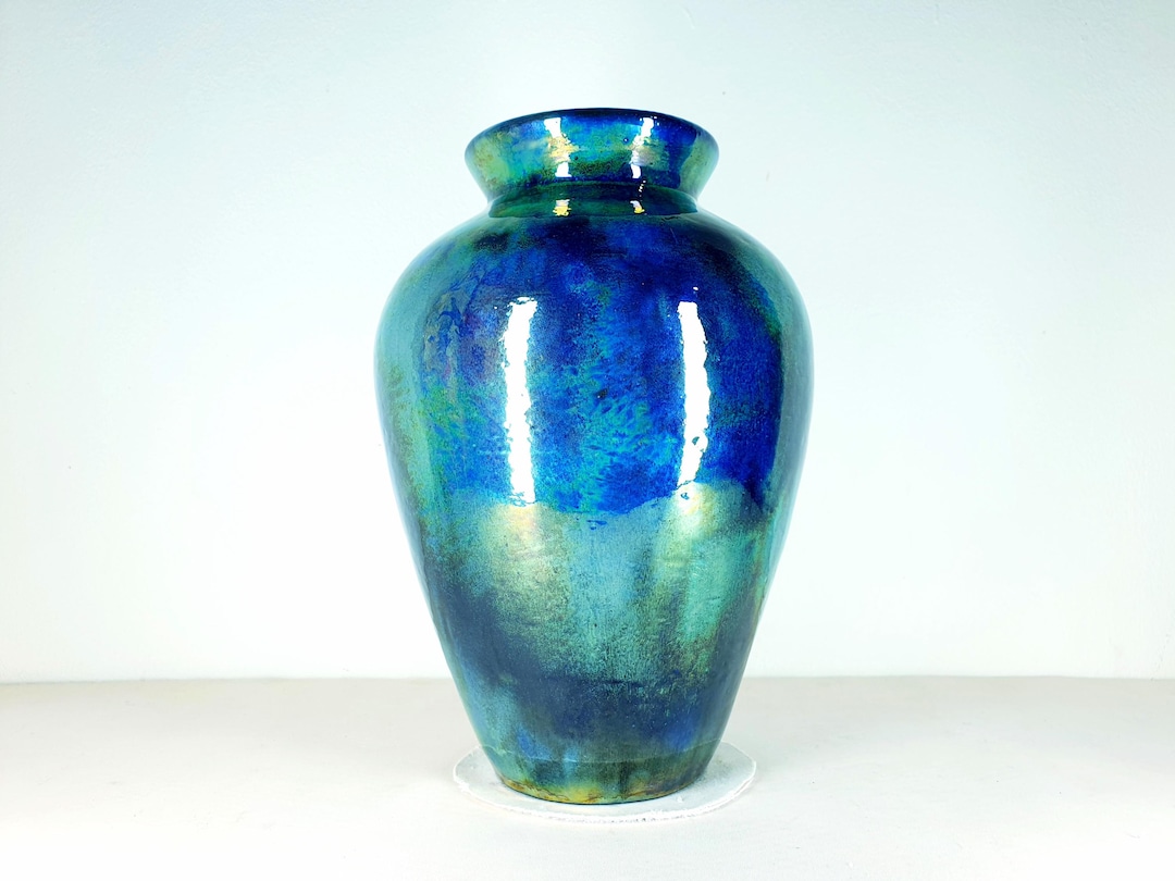 American Raku American Raku Vase, Gold Lustre and Cobalt Blue, Lustre Glaze Pottery ...