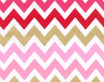 Fuchsia Pink Chevron Robert Kaufman Remix Zig Zag Metallic Chevron Quilting Apparel Fabric BTY