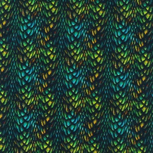 Emerald Reign Dragon Scale Fabric In The Beginning Cotton Digital Print By The Yard