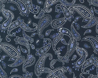 REMNANT Robert Kaufman Sevenberry Navy Bandana Paisley 4D2-6 Quilting Fabric
