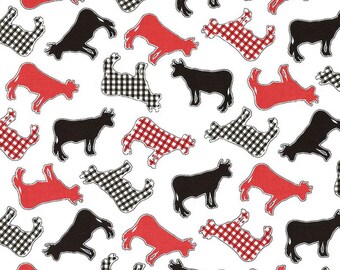 Farmhouse Cow Black Red White Henry Glass Country Fresh Quilting Fabric By The Yard
