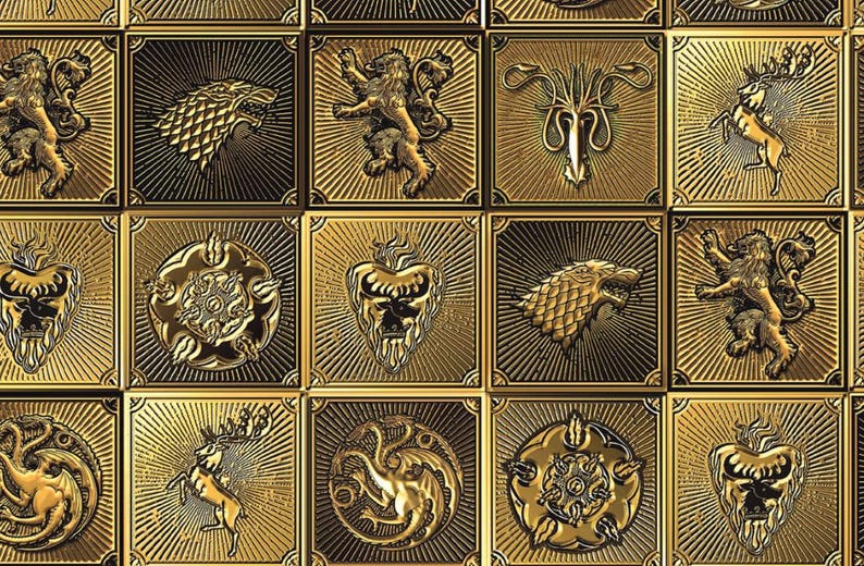 House of the Dragon Game of Thrones House Sigil Gold Tiles Cotton
