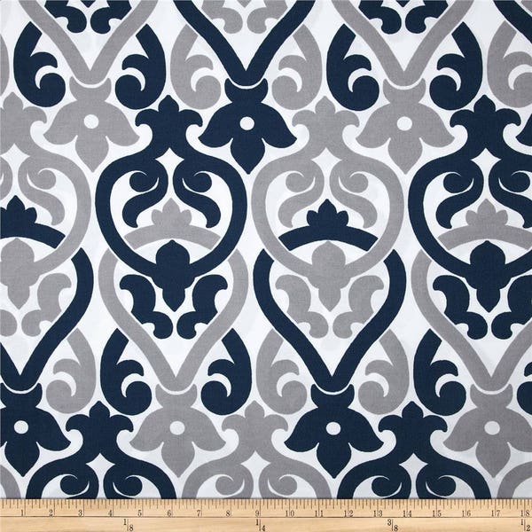 REMNANT Premier Prints Alex Oxford Gray Blue Indoor\Outdoor Decorating Fabric