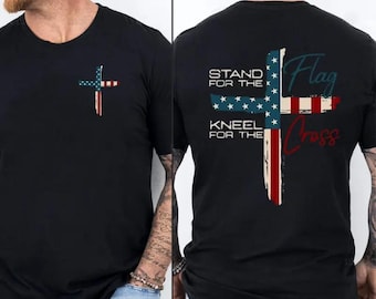 Stand For The Flag Kneel For The Cross 4th Of July 2 Sided T-shirt, Graphic Hoodie for Women, Hoodie Trendy Tops
