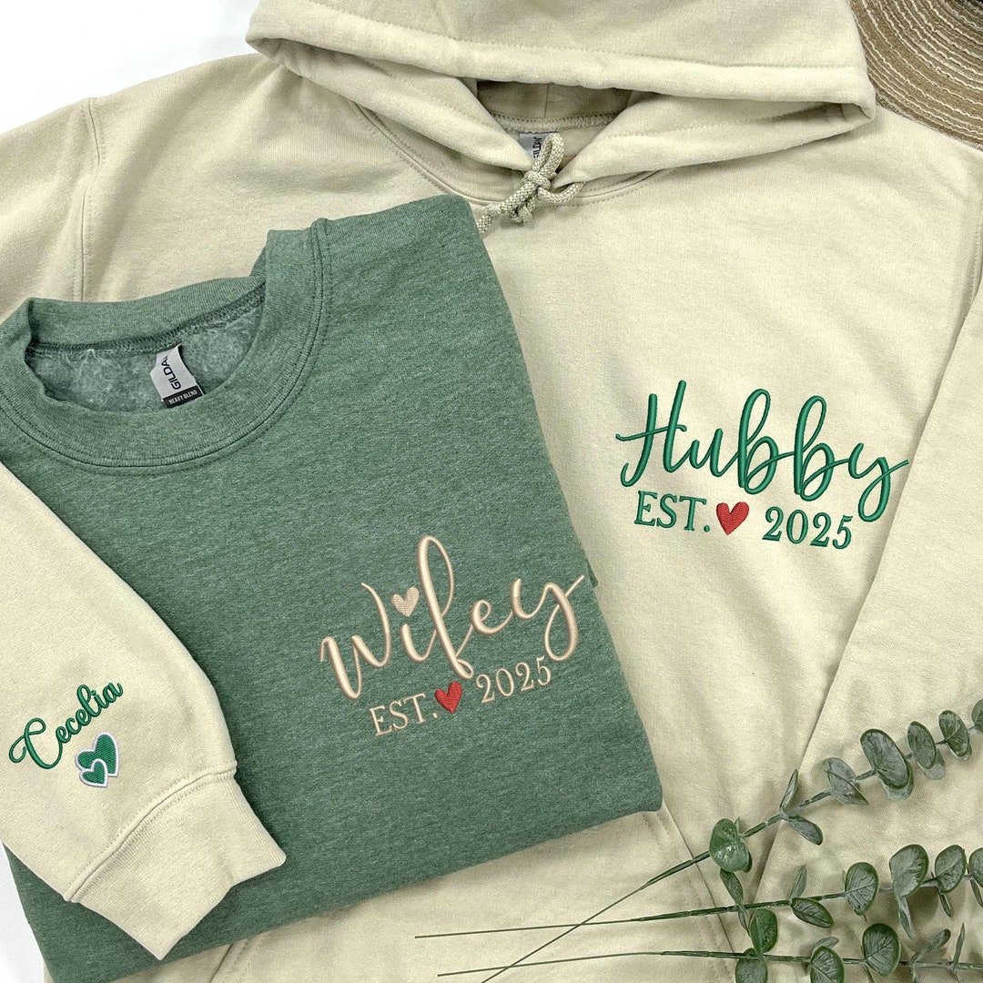 Custom Couples Embroidered Sweatshirt, Custom Matching Wifey and Hubby Sweatshirts 2D0338 main image 0