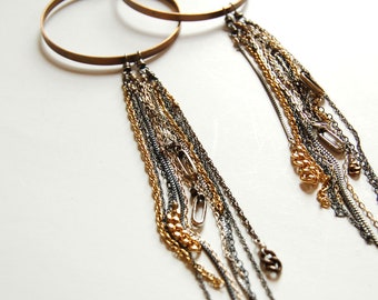 hoop and chain dangle earrings