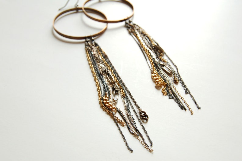 hoop and chain dangle earrings image 2