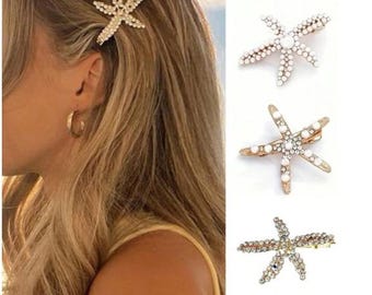 3 pinzas para el cabello con forma de estrella de mar y decoración de perlas de imitación vintage, accesorio elegante para hacer moños, adecuado para mujeres y niñas para uso diario,