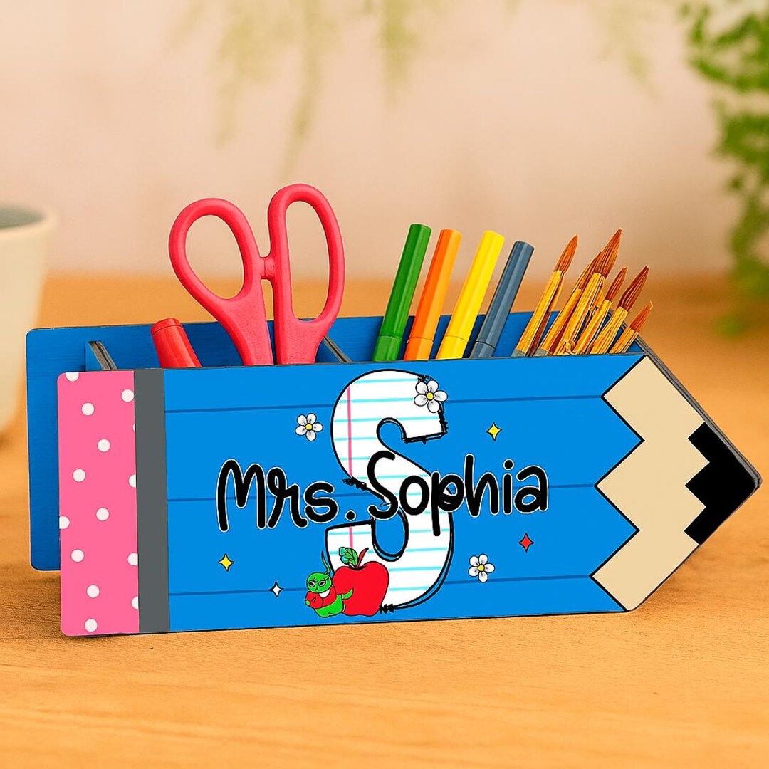 Personalized Teacher Desk Organizer With Name–custom Wooden Pencil ...
