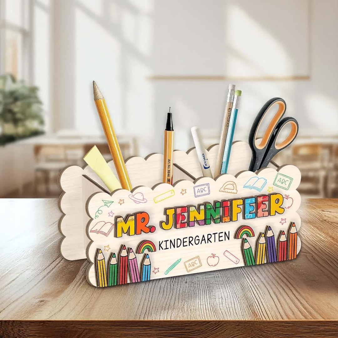 Personalized Teacher Desk Organizer With Name–custom Wooden Pencil ...