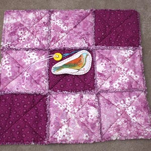 Purple Cat Quilt: Handmade Pet Blanket with Catnip Toy