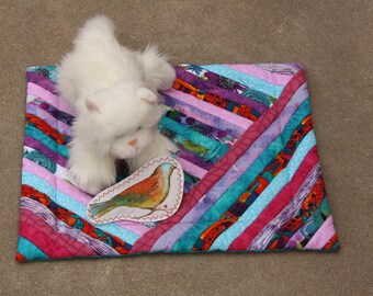 quilted cat mat, small dog pad, striped cat bed, couch cover, furniture pet mat, Colorado Catnip Toys, mat and catnip toy, camping pet pad