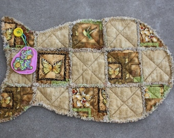 Fish Cat Mat, Bedding for Kittens, Patchwork Fish Pad, Kitty Lap Quilt, Kitten Quilt, Catnip Mat