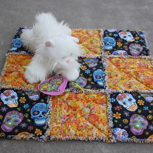 Skull Blanket for Cats or Dogs, Washable Pet Bedding, Kitty Quilt, Crate Mat, Stroller Pad,