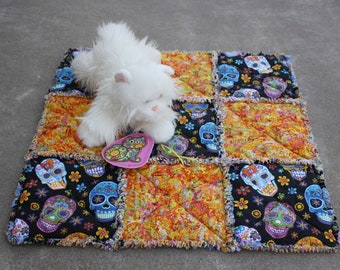 Skull Blanket for Cats or Dogs, Washable Pet Bedding, Kitty Quilt, Crate Mat, Stroller Pad,