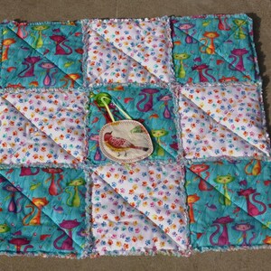 Cat Blanket, Kitten Quilts, Blanket for Cats, Turquoise Cat Mat, Washable Cat Bedding, Fabric Cat Pad, Chair Pad, Cat Quilts with Catnip toy