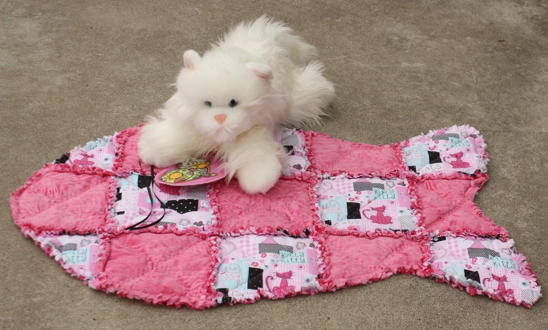 Pink Cat Bed, Feline Bedding, Fish Shaped Kitty Mat, Organic Catnip Toy