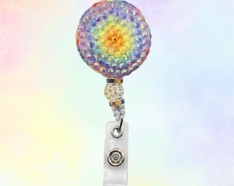 Badgehaspel regenboog strass | Handgemaakte sprankelende ID-badgehouder | Aangepaste badgehaspel voor verpleegkundigen, docenten en zorgprofessionals