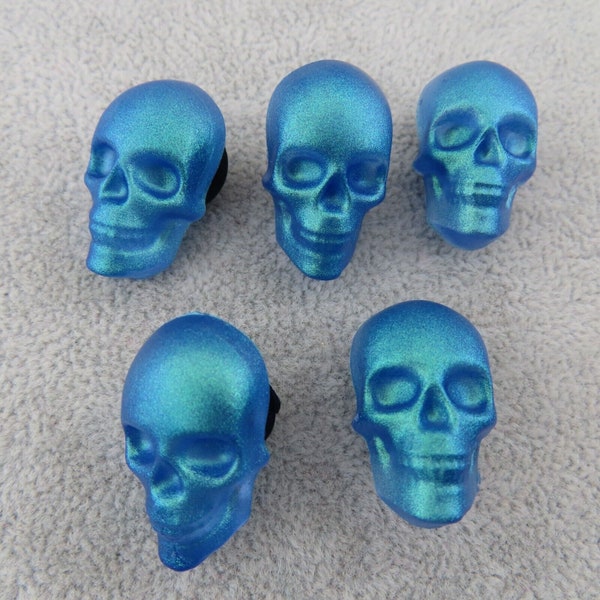 BLUE SKULL Shoe Charms Set of 5 Chameleon Sparkle Compatible with Crocs & Wristbands  3D Halloween Goth Punk Spooky Occult Pagan Novelty