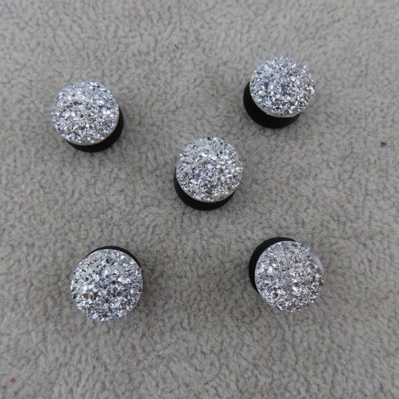 BRIGHT SILVER Faux Druzy Shoe Charms for Clogs Crocs Set of 5 Luxury Bling Drusy Resin Sparkly Fancy Elegant Sparkle Luxury Shoe Accessories