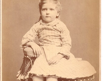 Beautiful little girl in photographer' s chair Lancaster Pa. photo copy cabinet card Alice