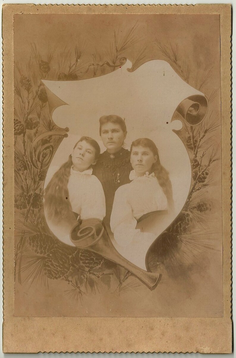 Twins Long Hair Victorian Cabinet Card Girls Dress Scroll Etsy
