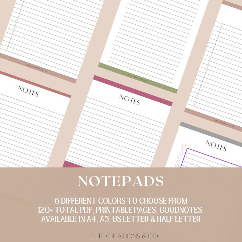 Notepad Design Templates A4, A5, US Letter and Half Letter Versions in ...