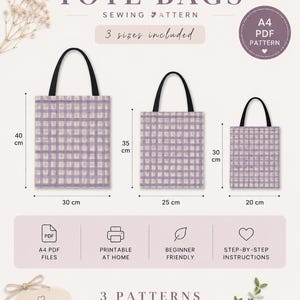 Tote Bag Sewing Pattern PDF | Easy Tote Bag Pattern | Beginner Sewing Project | 3 Sizes Included | Instant Download