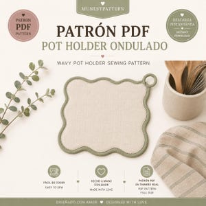 Wavy Pot Holder Sewing Pattern PDF, Potholder Pattern, Quilted Hot Pad Pattern, Kitchen Sewing Pattern, Easy Sewing Project, Patrón Agarrado