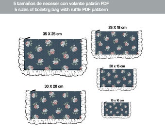 toiletry bag pattern pdf, ruffle toiletry bag patterns, easy to make bag pattern, pattern to learn to sew, simple pdf patterns