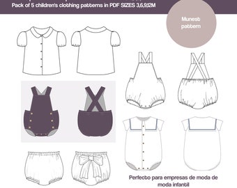 Pack of 5 children&#39;s PDF patterns, easy baby pattern, children&#39;s PDF pattern, easy sewing pattern, pattern for baby clothes, pattern to print