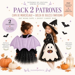 Halloween Sewing Pattern Bundle, Bat Cape PDF Pattern, Ghost Trick or Treat Bag, Kids Costume Sewing Pattern, Instant Download