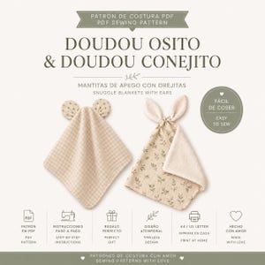 2 Baby Lovey Symönster Bundle | Bear & Bunny Doudou PDF Mönster | Babytäcke Symönster | Enkel Babysömnad