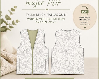 Women's vest pattern, easy women's pattern, trendy women's clothing pattern, easy sewing pattern, pattern for beginners, simple pattern