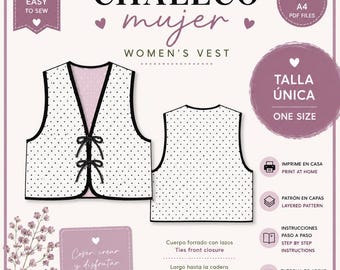 Women's Tie Front Vest Sewing Pattern PDF | Women's Vest PDF Pattern | One Size | Easy Waistcoat Sewing Pattern | Vest Pattern