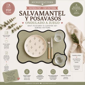 Mönster för vågig bordsunderlägg i PDF-format | Mönster för vågig bordsunderlägg | Mönster för bordsdekoration | Gör-det-själv-bordsunderlägg | Digital nedladdning