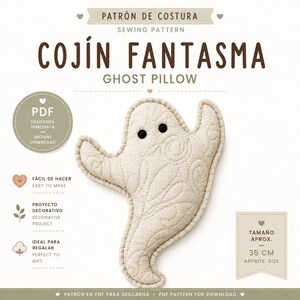 Ghost Pillow Sewing Pattern PDF | Halloween Ghost Pattern | Fabric Ghost Cushion | Halloween Sewing Pattern | Patrón Cojín Fantasma