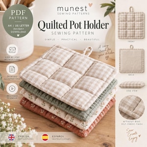 Quilted Pot Holder Sewing Pattern PDF, Potholder Pattern, Quilted Kitchen Hot Pad, Beginner Sewing Project