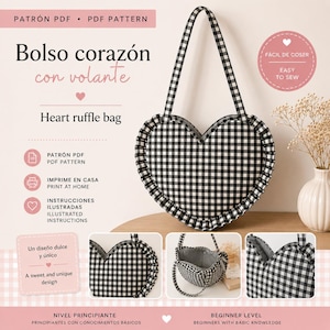 Heart Ruffle Tote Bag Sewing Pattern PDF | Heart Bag Pattern | Romantic Tote Bag | Step-by-Step Sewing Tutorial | Digital Download A4