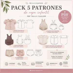 pack 5 patrones pdf infantil, patrón bebe fácil, patrón pdf infantil, patrón fácil costura, patrón para ropa de bebé, patron para imprimir