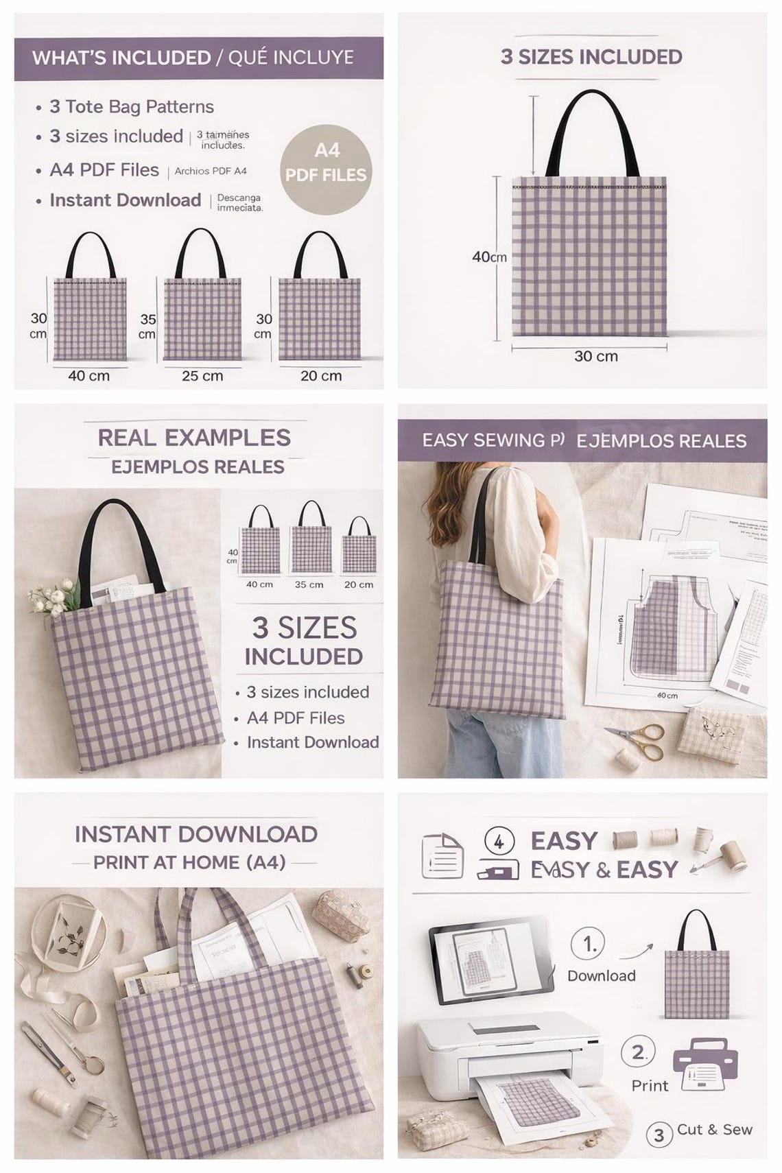 Tote Bag Sewing Pattern PDF | Easy Tote Bag Pattern | Beginner Sewing ...