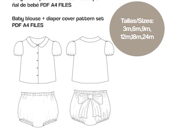 baby pattern pack, baby basket pattern, baby blouse pattern, pattern pack to learn to sew, baby romper pattern, diaper cover