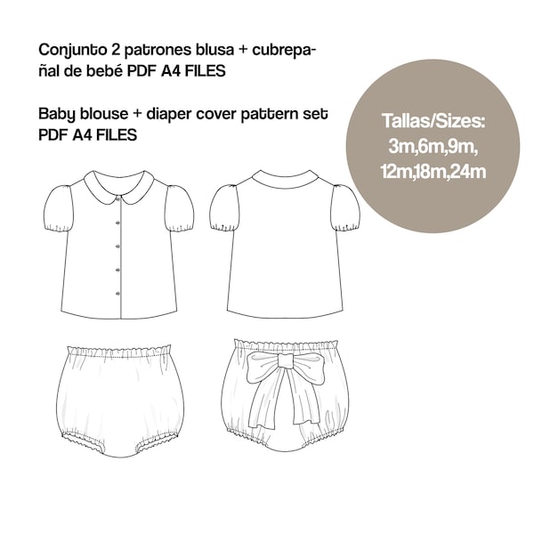 pack patrones bebé, patron canastilla bebe, patron blusa bebé, pack patrones para aprender a coser, patron para bebé romper, diaper cover