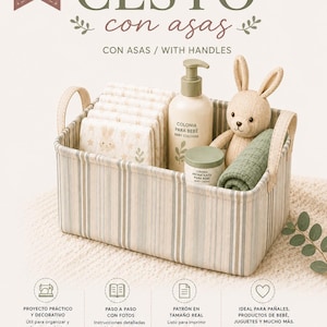 Fabric Basket Pattern with Handles PDF | Fabric Storage Basket Sewing Pattern | Baby Organizer | Nursery Basket Pattern | Easy to Sew