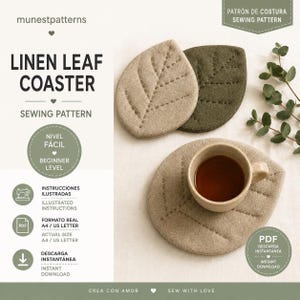 Leaf Coaster Sewing Pattern PDF | Fabric Leaf Coaster Pattern | Quilted Linen Coaster | Beginner Sewing Pattern | Fall Table Decor