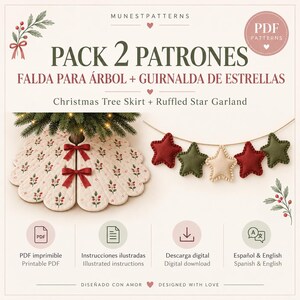 Christmas Sewing Pattern Bundle PDF | Christmas Tree Skirt + Star Garland Pattern | Holiday Decor Sewing Patterns | Instant Download