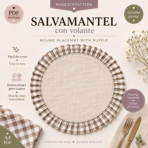 Round Placemat with Ruffle Sewing Pattern PDF | Fabric Placemat Pattern | DIY Table Decor | Digital Sewing Pattern A4 | Step-by-Step Tutorial